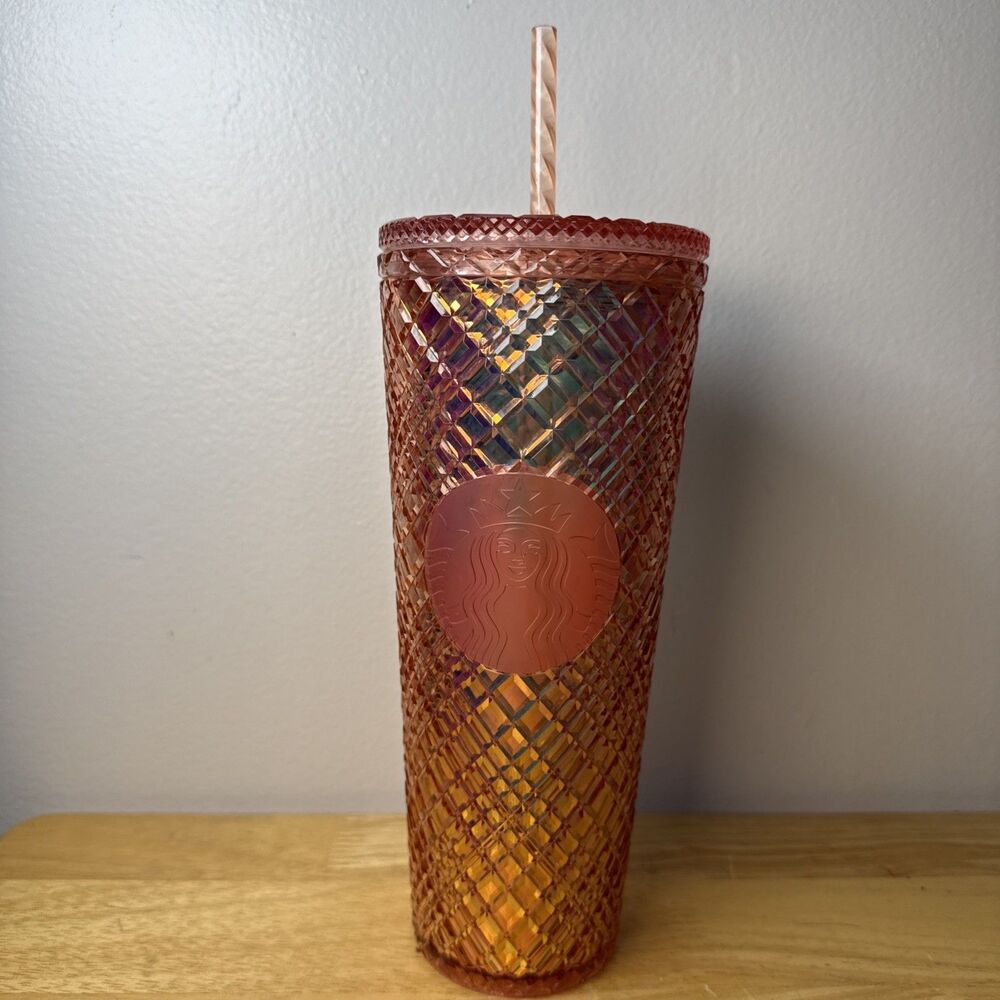 Starbucks 2021 Winter Holiday Jeweled Tumbler Cold Cup 24oz Rose Gold Venti